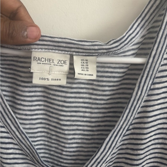 Rachel Zoe Blouse Women’s 1X Linen Navy White Stripe Button Short Sleeve Casual - Picture 3 of 4